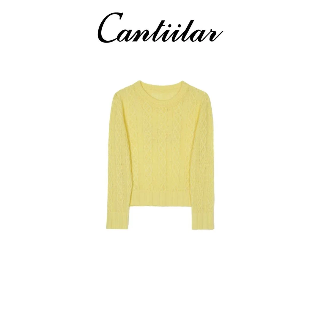 CANTIILAR 丝羊绒压花圆领套装针织毛衣 25043