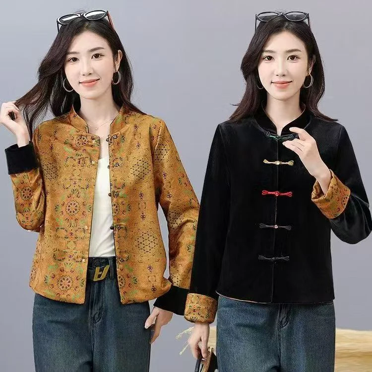 保暖秋季民族风常规款厚款短外套复古立领唐装中式
