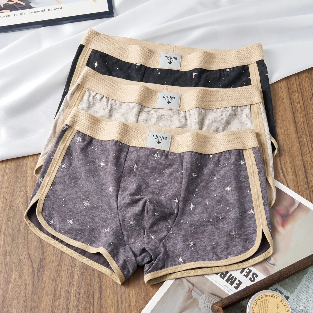 纯棉新款棉质印花男士内裤舒适星空男生潮流平角个性透气四角短裤