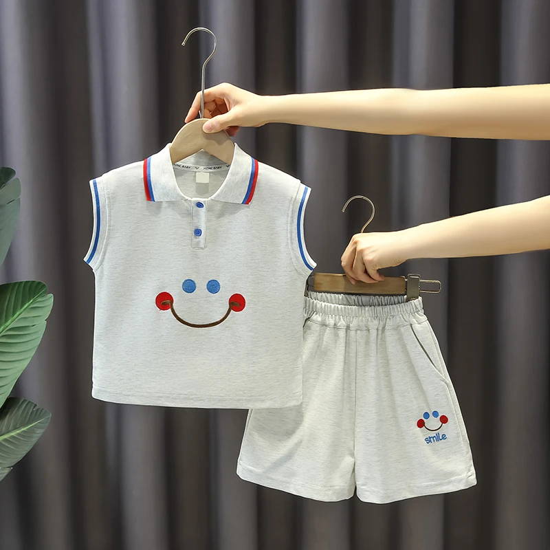 男童夏装背心套装儿童运动休闲无袖Polo衫两件套宝宝夏季洋气童装