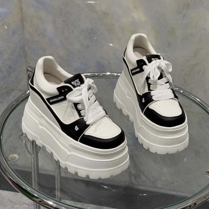 【黑白33】早春小白鞋厚底系带休闲鞋女鞋小个子A989