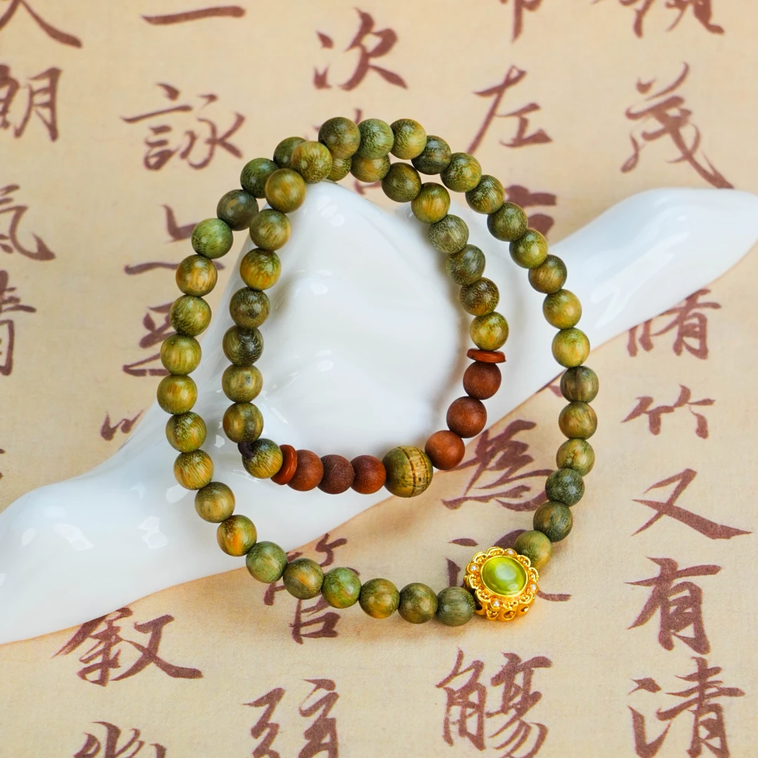 SC-328 绿檀双圈手串6mm