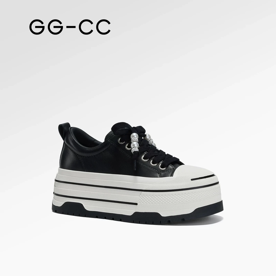 GG-CC快闪街头百搭板鞋2025年春季新款甜酷珍珠增高运动休闲鞋女