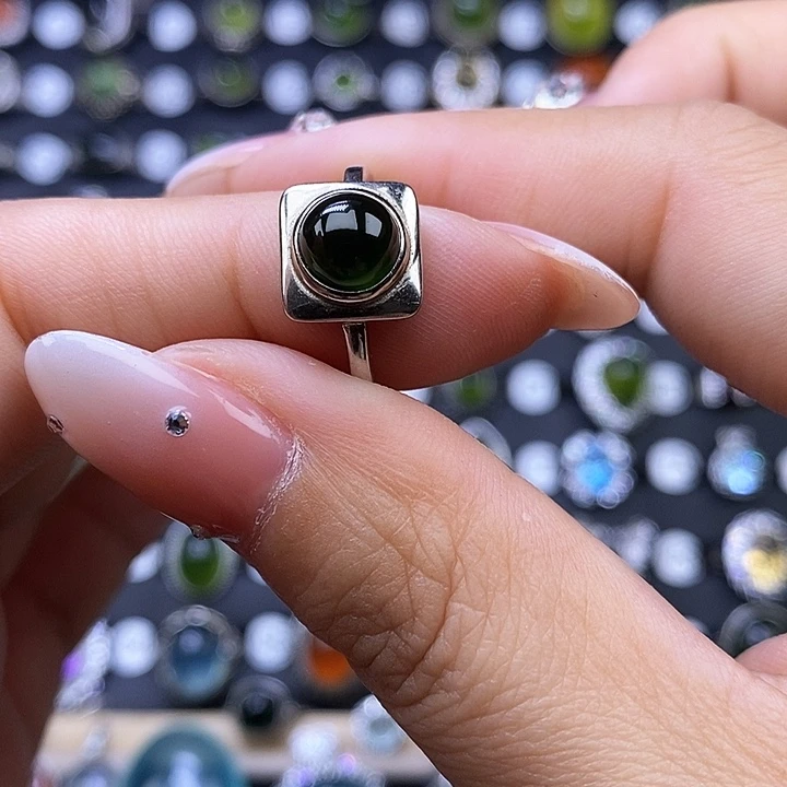 岫玉戒指银S925镶嵌戒指