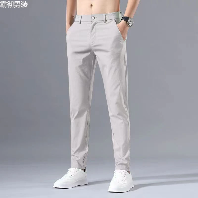 百搭直筒冰丝夏天薄款高档休闲裤男修身2025弹力夏季男裤香港长裤