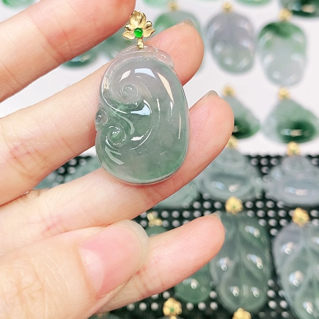 翡翠18K金镶嵌吊坠(不含链)