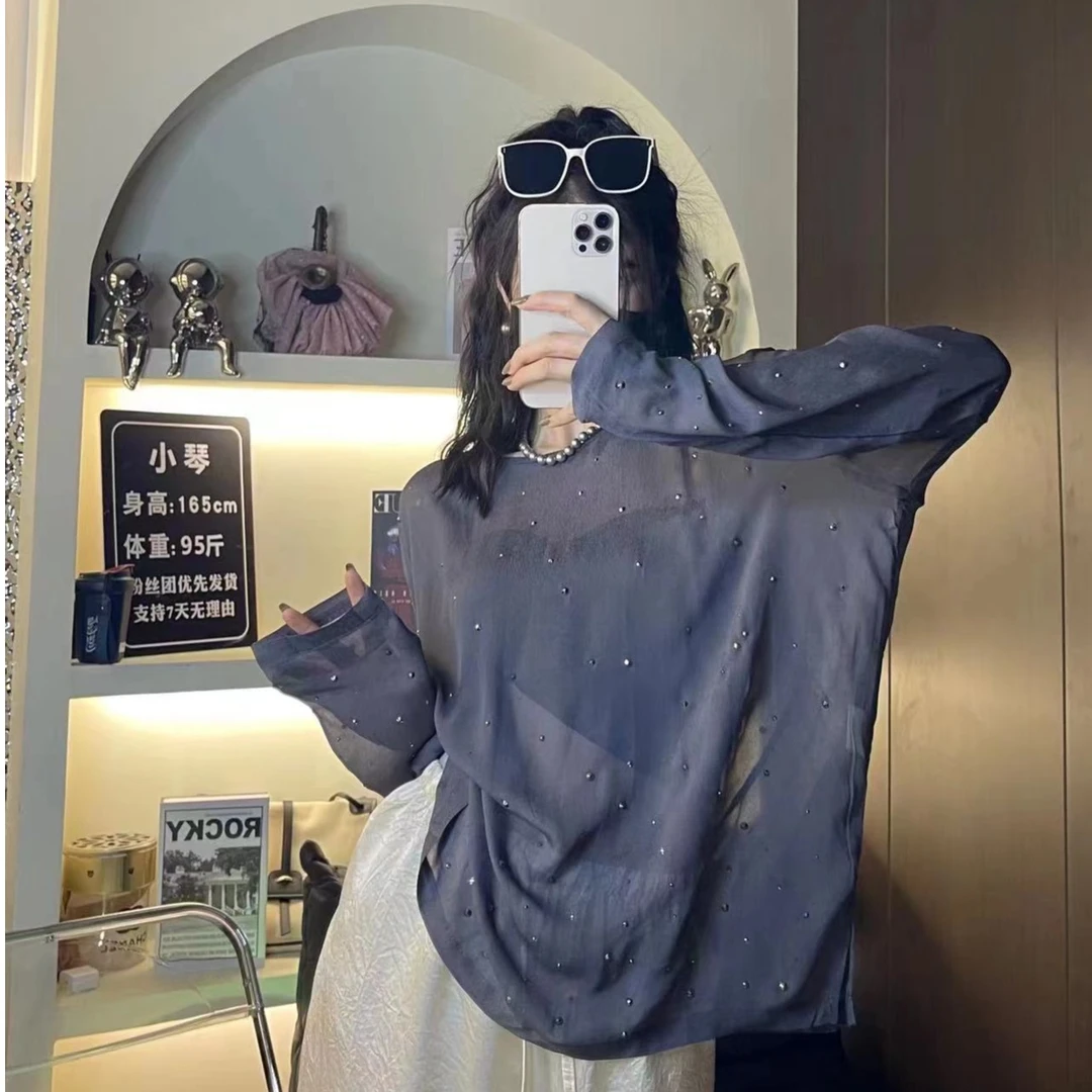 aiai夏新款欧货重工镶钻宽松洋气防晒T恤女时尚休闲百搭清1