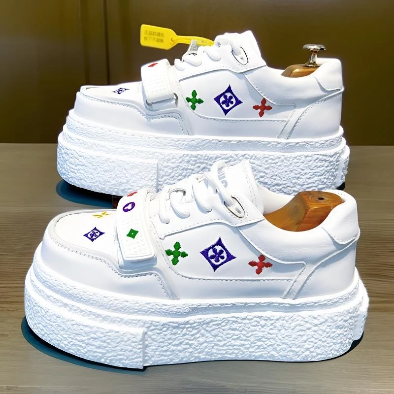 2025秋季新款刺绣真皮休闲男鞋时尚百搭小白鞋厚底增高韩版鞋板鞋