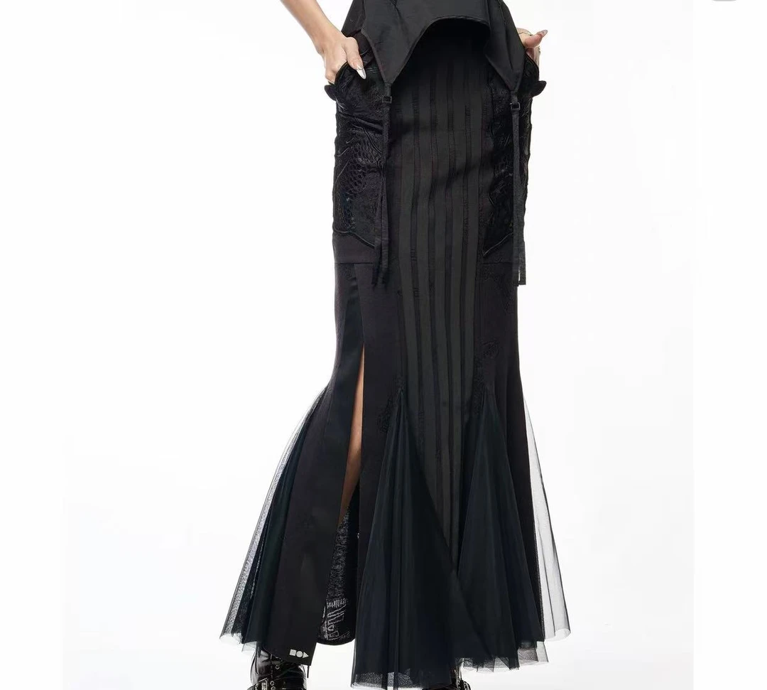 2025新款国风设计师款品牌时尚百搭修身显瘦刺绣鱼尾裙高腰半身裙