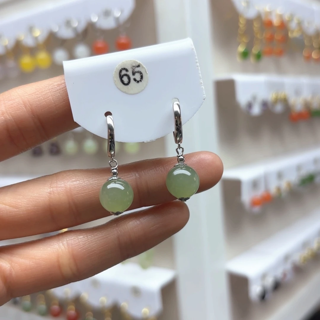 和田玉耳饰银S925镶嵌2