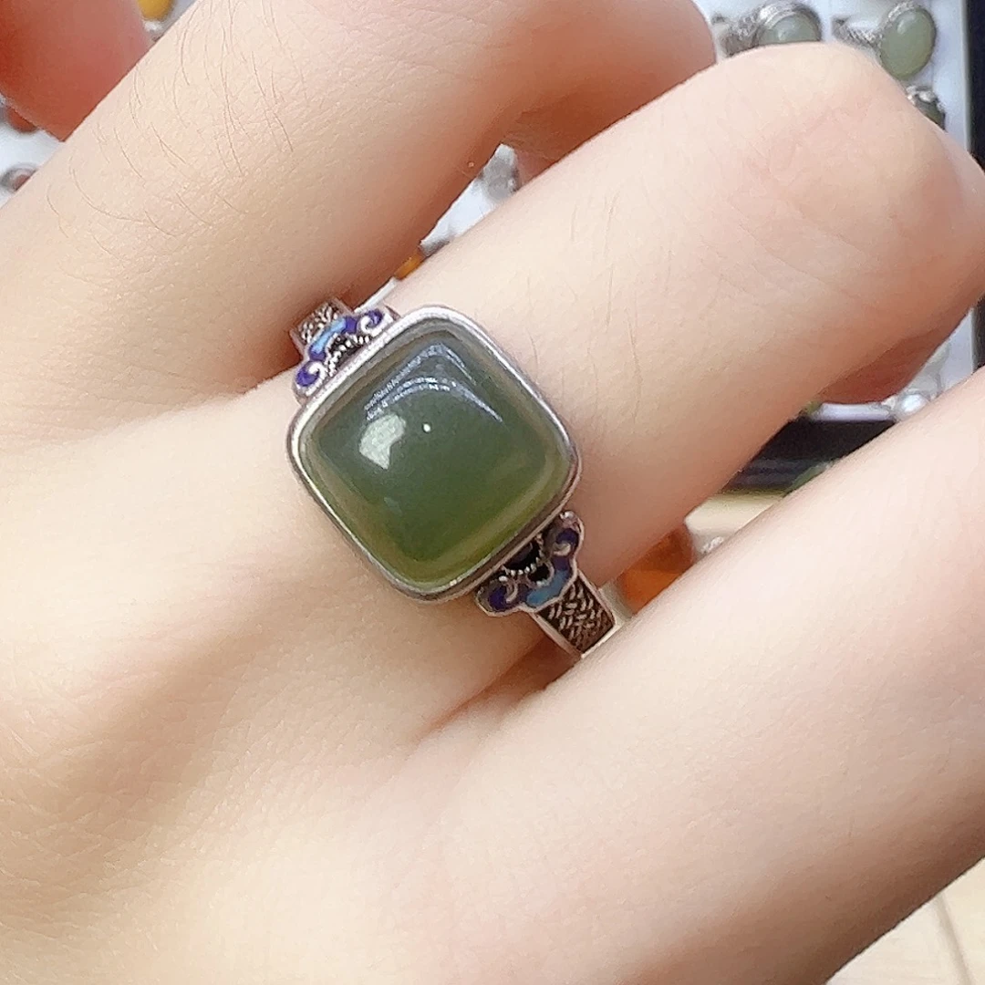 和田玉（青玉）戒指银S925镶嵌