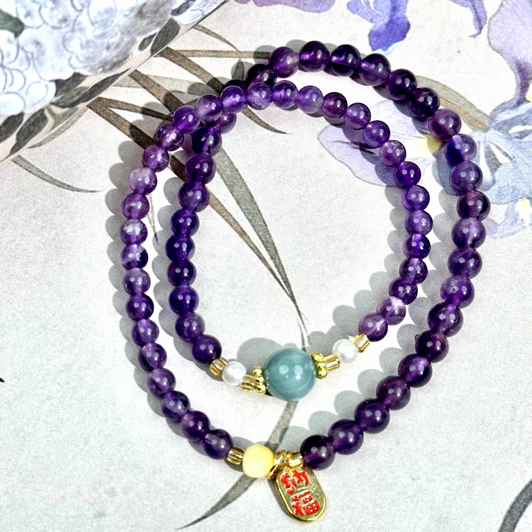 B27紫水晶手链叠戴紫气东来拍照的时尚单品