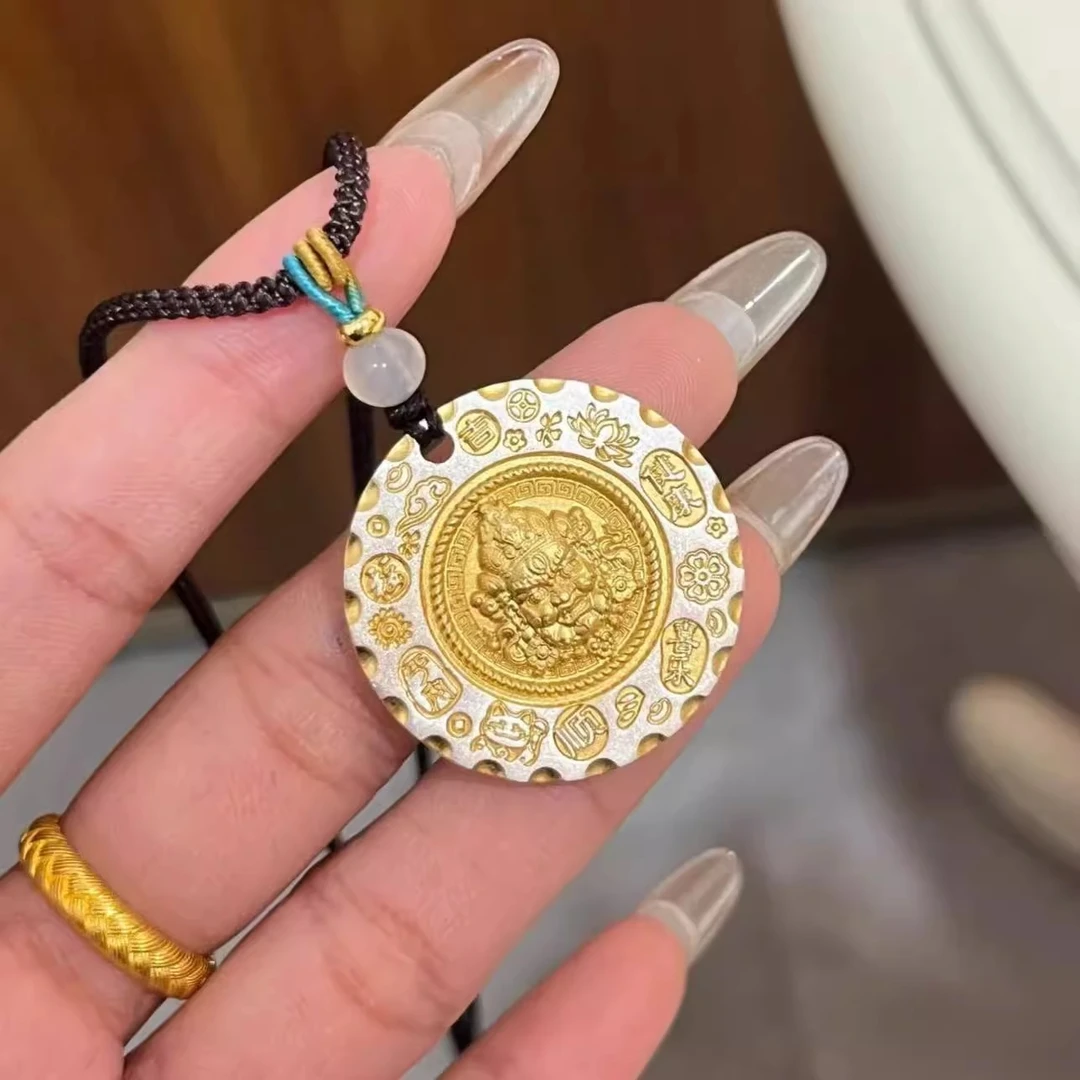 吊坠足银 999纯银黄财神项链男女款吉言吊坠实心毛衣链情人节礼物