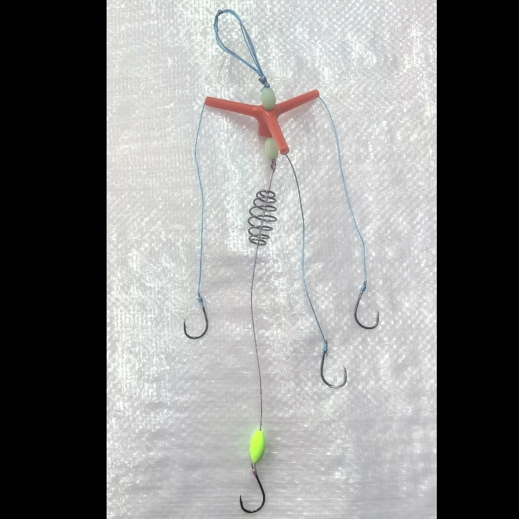 （4副）三叉鲢鳙钩千又钩PE线（小弹簧）浮钓离底钓鲢鳙架子钩。