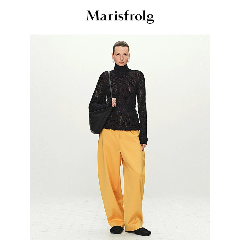 【蛋型裤】Marisfrolg玛丝菲尔高腰抽绳腰头斜纹肌理感阔腿休闲裤