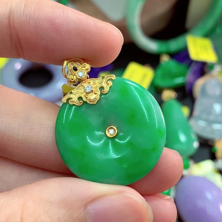 翡翠18K金镶嵌吊坠(不含链)