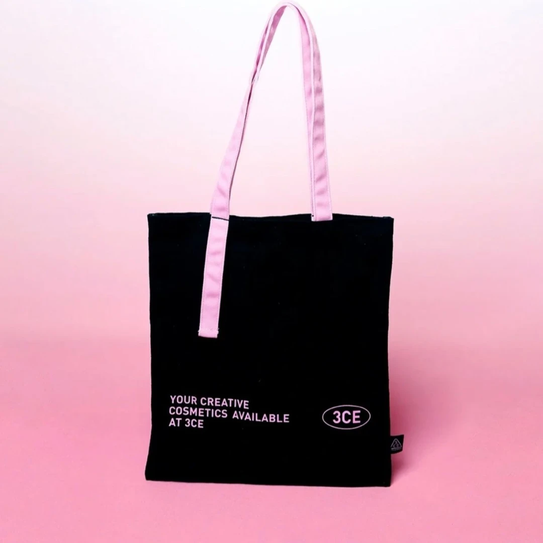 3CE【K427】3CE粉酷撞色帆布包现货简约小众小清新休闲百搭化妆包