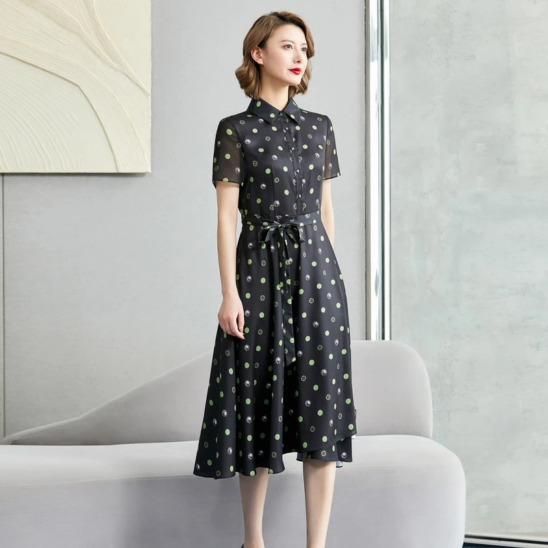 娜尔思商场同款印花波点减龄短袖秋新款衬衫裙NF06711W0