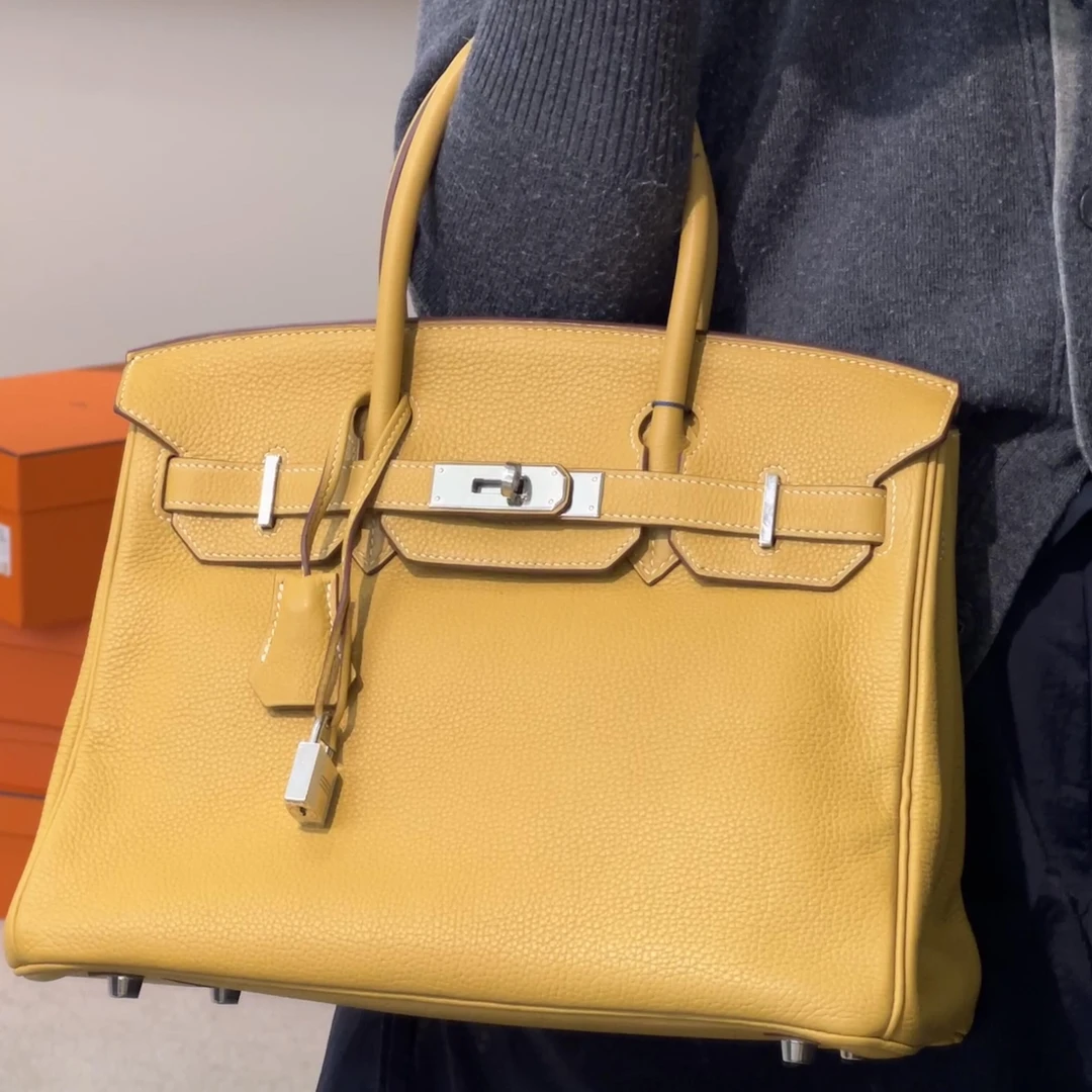 99新 Hermes/爱马仕 爱马仕BK35太阳黄银扣togo皮m手提包8487005