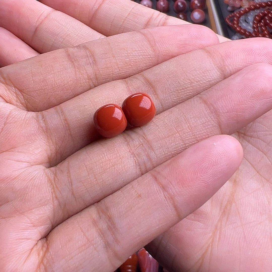 未镶嵌南红玛瑙珠宝奇石柿子红老型对珠8M M