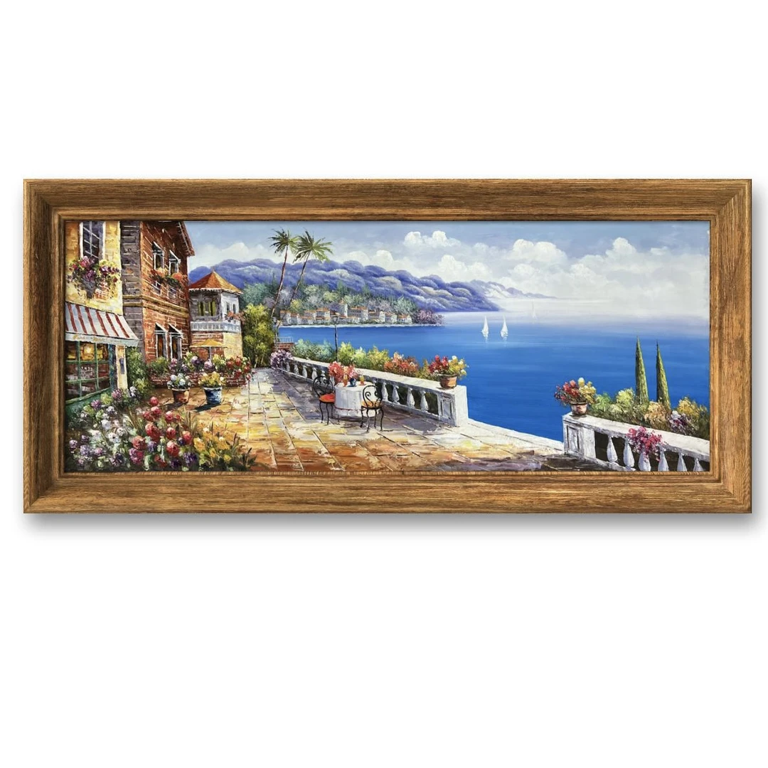 手绘油画厚油地中海刀画客厅背景