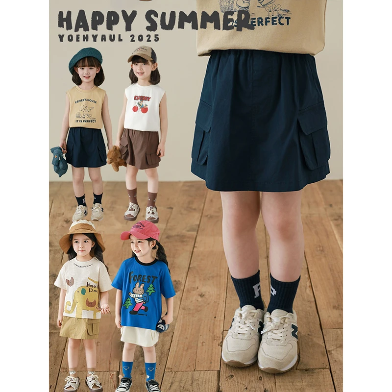 幼悠夏贰波[山野追风]女童夏款百搭时尚纯色工装休闲裙裤 X4959