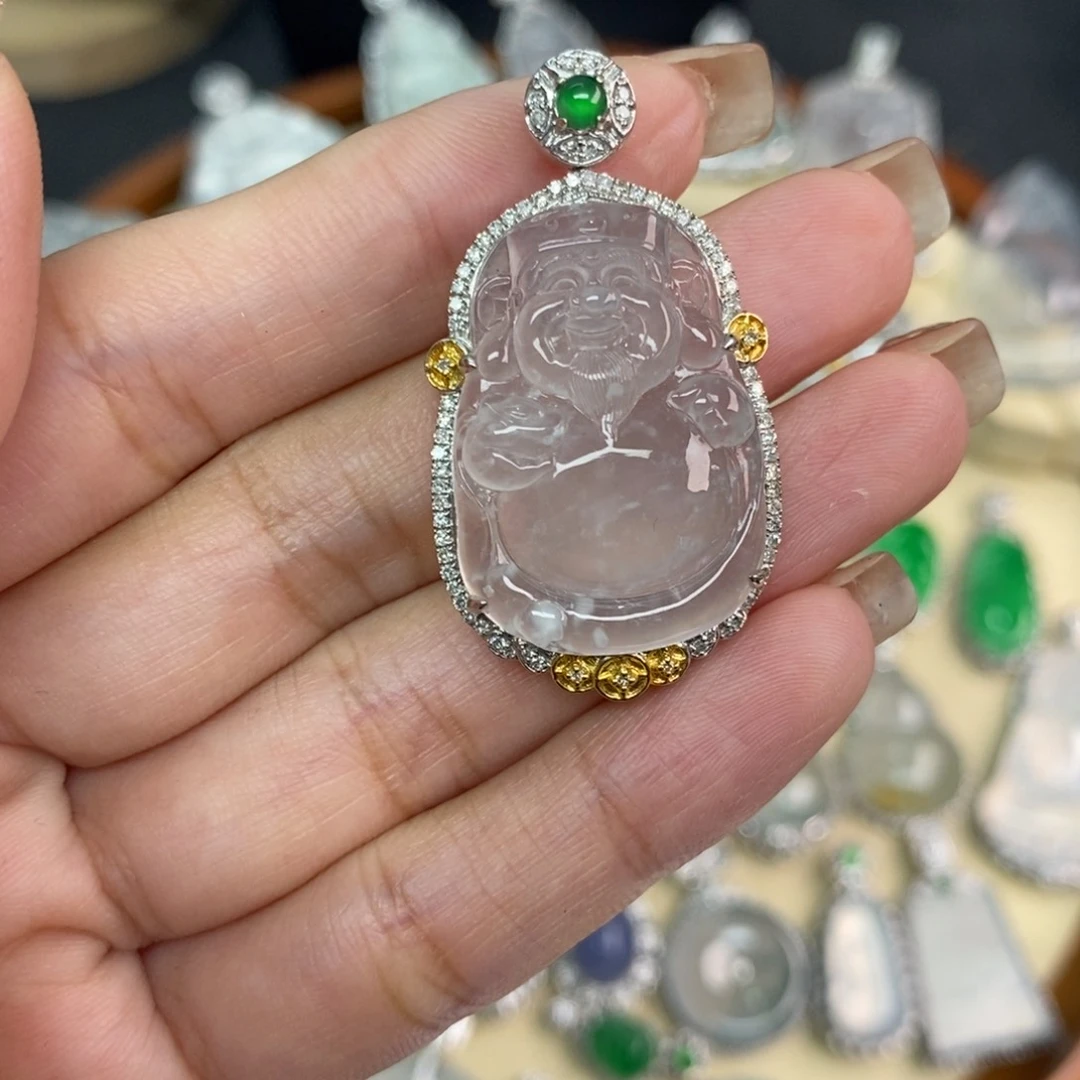 翡翠18K金镶嵌颈饰A货翡翠