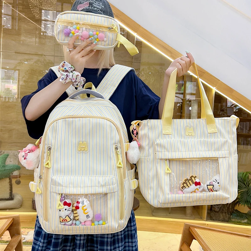 小清新书包女初中学生高颜值透明痛包小学生双肩包大容量轻便背包