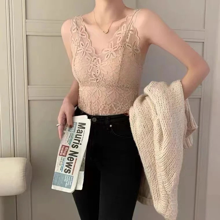 蕾丝背心女内搭胸垫无痕一体美背打底