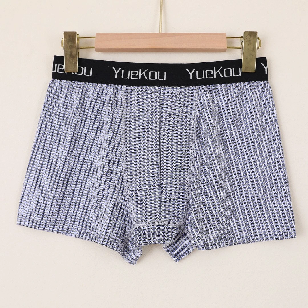 LANZIBES/蓝之蓓桑蚕丝男士平角内裤透气舒适中腰条纹短裤N10903