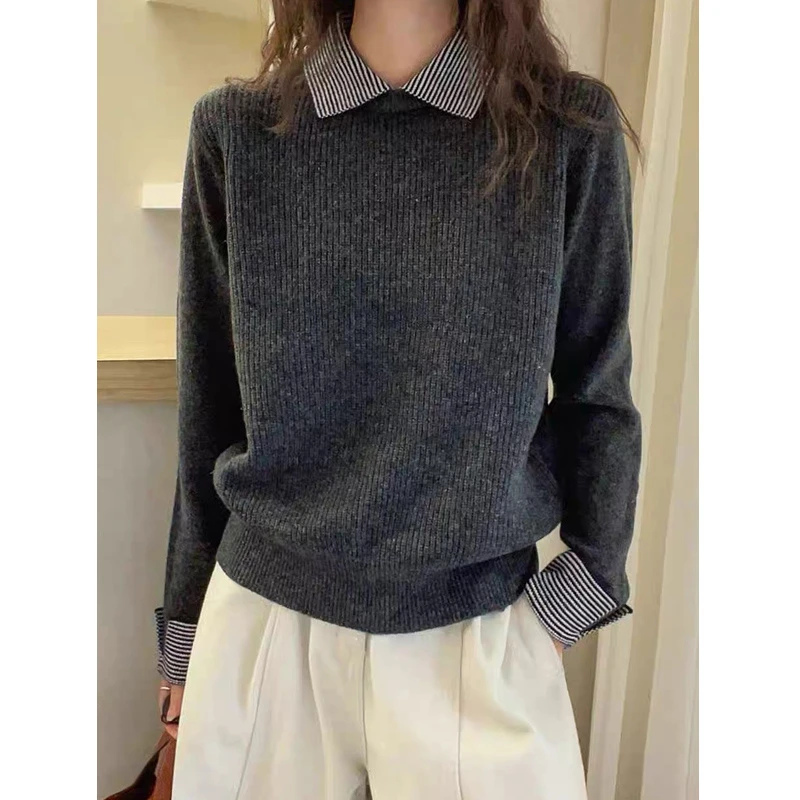 /DANDAN/ 魔方~ Polo领100羊毛竖坑条毛衣百搭~278