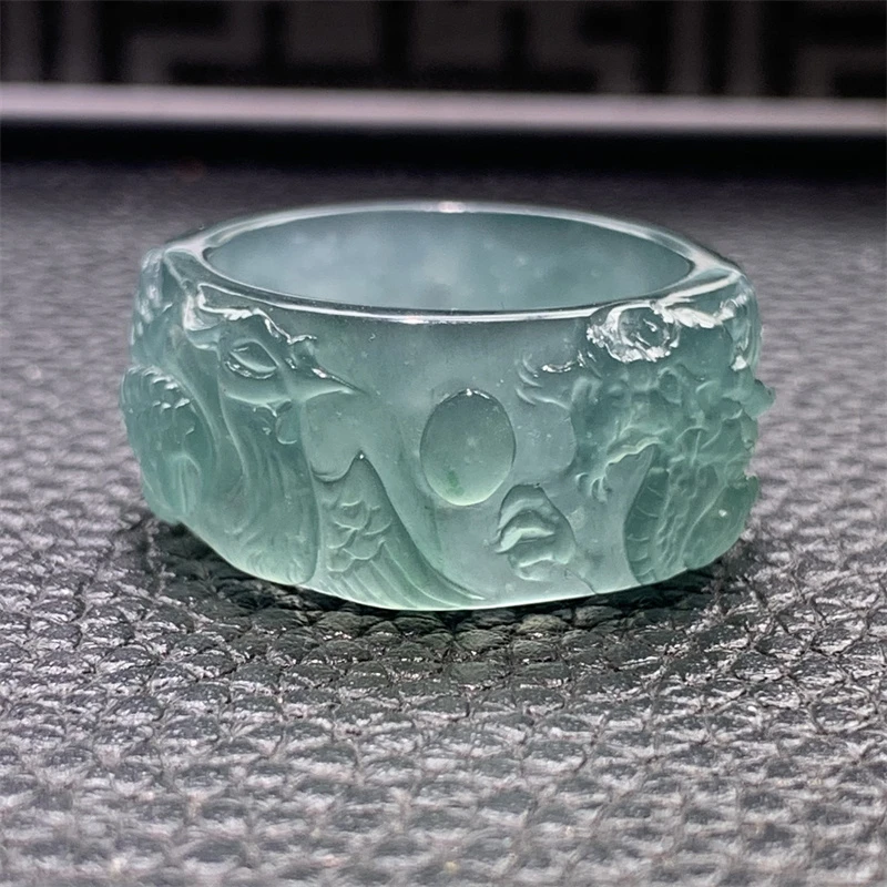 【龙凤呈祥】天然翡翠A货龙凤戒圈个性精雕扳指玉指环多样性发其一