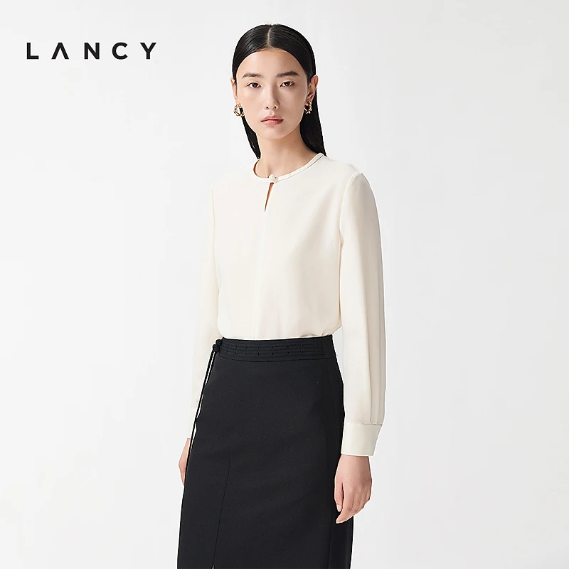 【金玉满棠】LANCY/朗姿2026春羊毛蚕丝新年新中式盘扣衬衫女