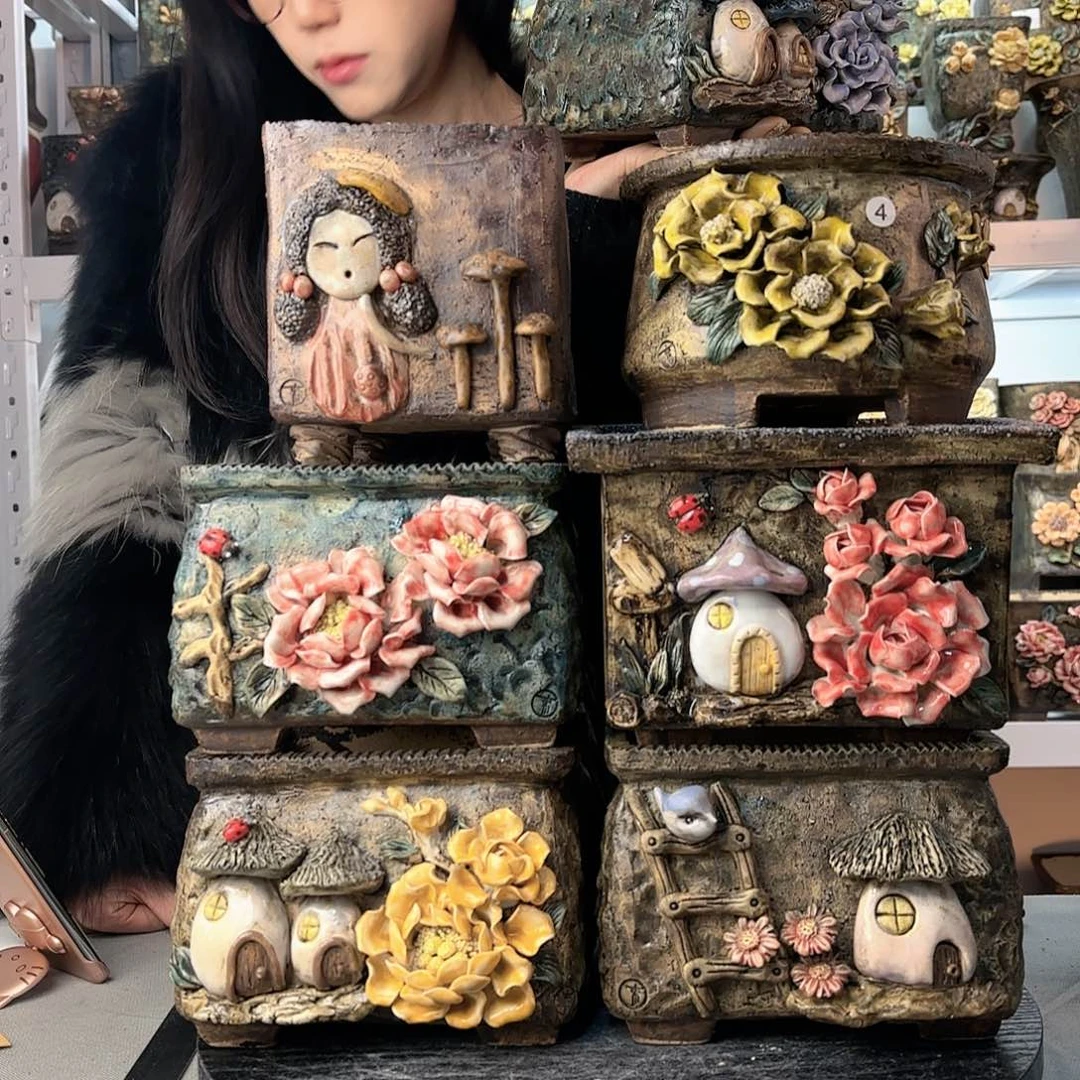 红陶悟青藤花器麦饭石花盆