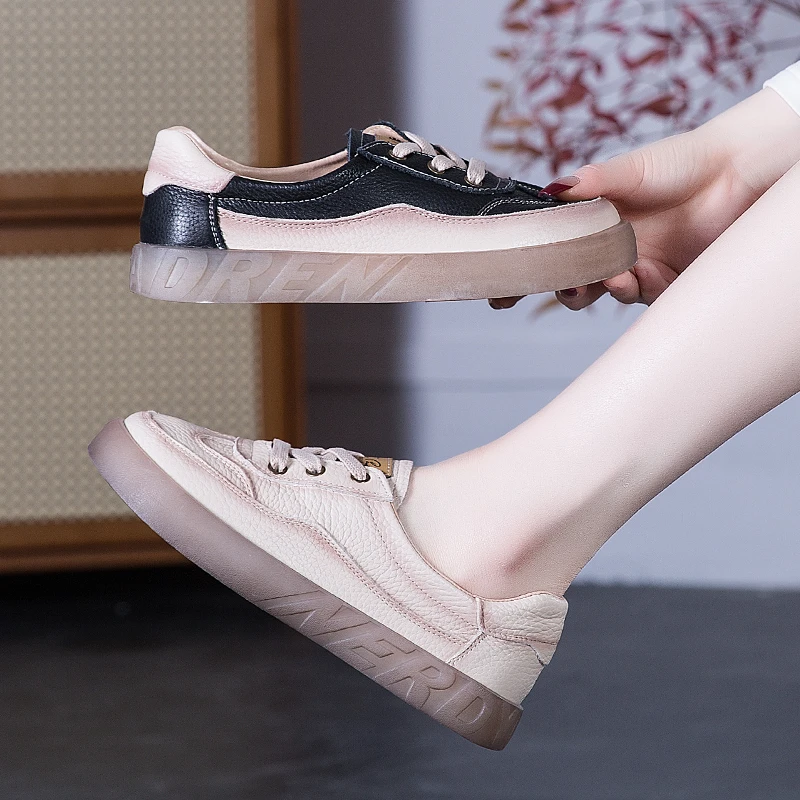 真皮一脚蹬小白鞋2025新款春夏百搭软底时尚单鞋休闲百搭平底女鞋