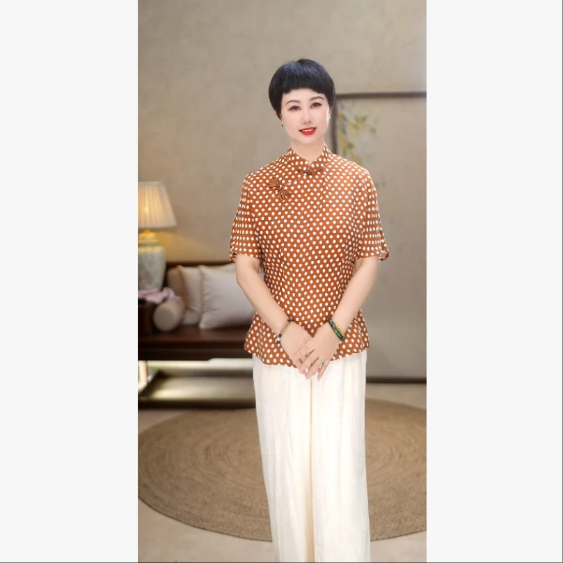 【100铜氨丝】2025春夏气质显瘦新中式复古短旗袍上衣W11