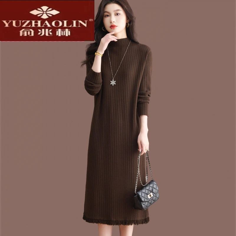俞兆林配大衣穿秋冬韩版宽松打底羊毛针织连衣裙女半高领