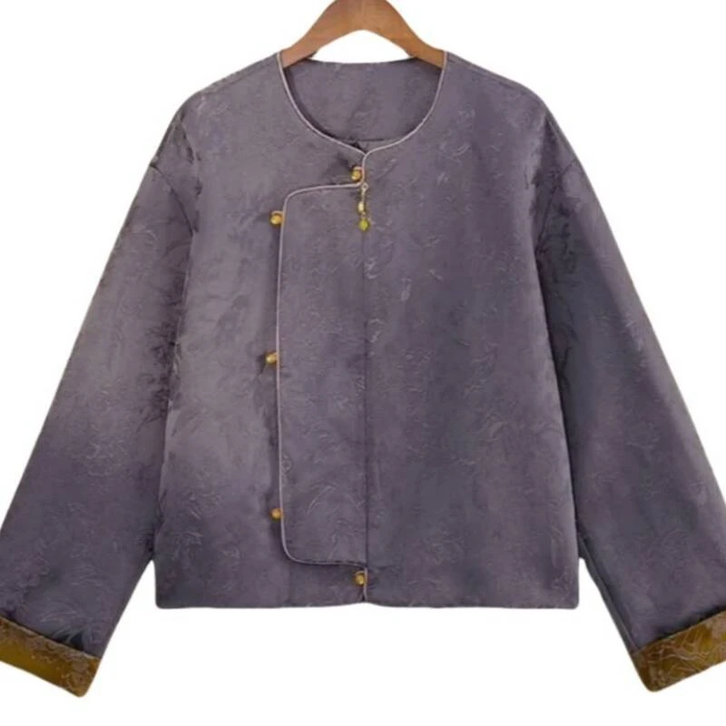 九七【紫合】新中式宽松提花圆领时尚外套2025A0219