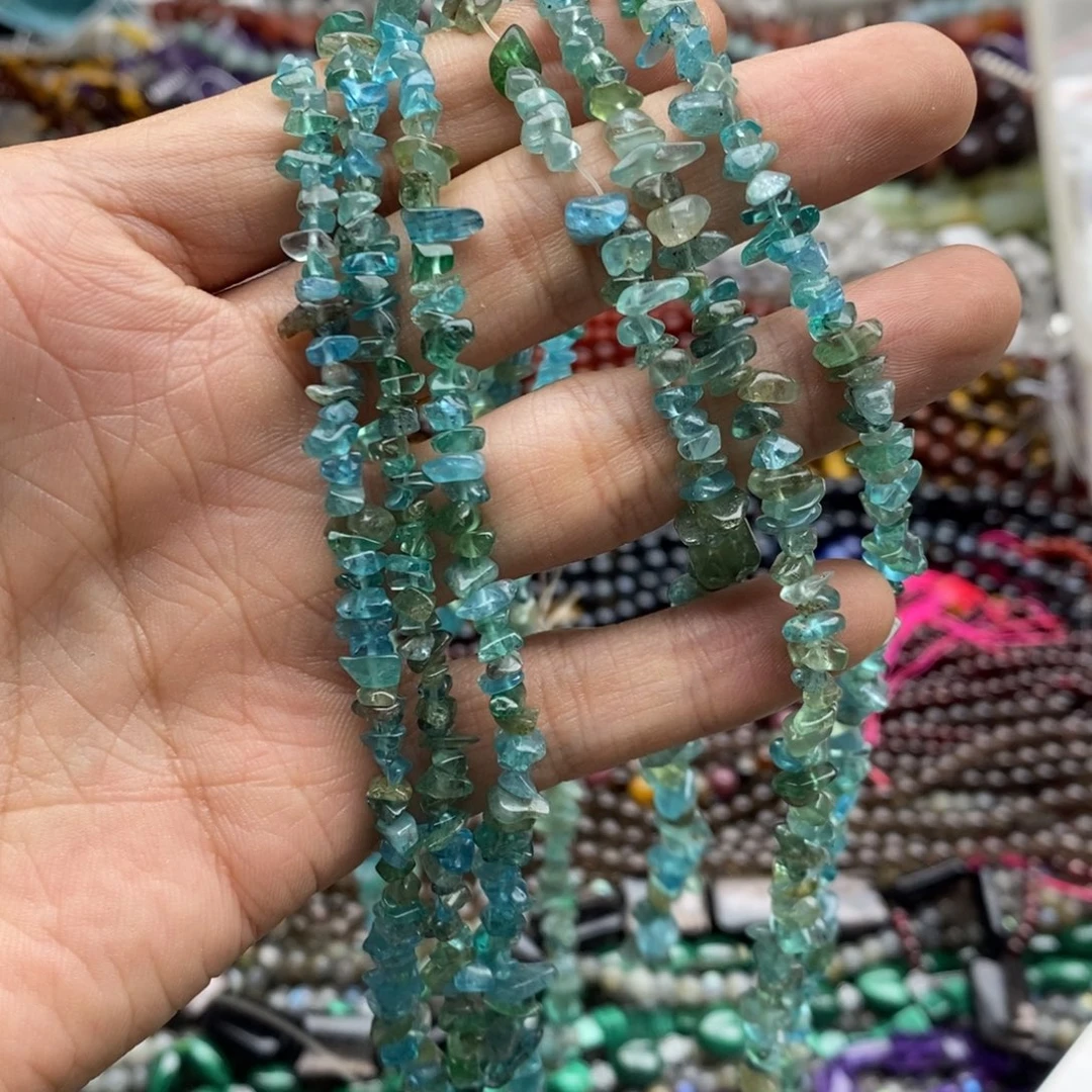 玛瑙/玉髓未镶嵌珠宝半成品一条天然蓝鳞灰小碎石4mm