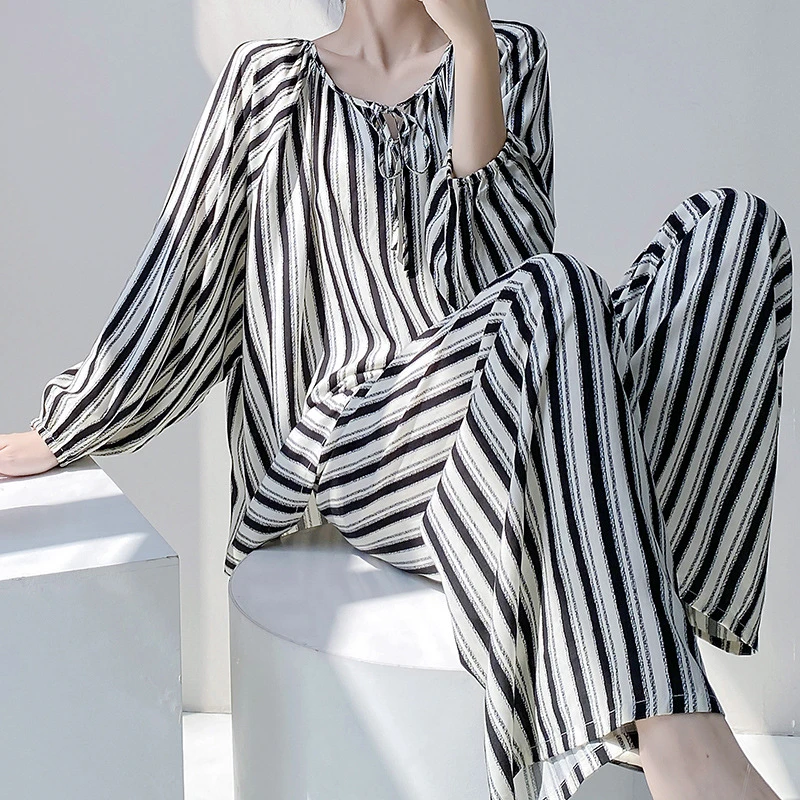 睡衣女长袖大码200斤胖MM薄款家居服可外穿空调服女士棉绸套装