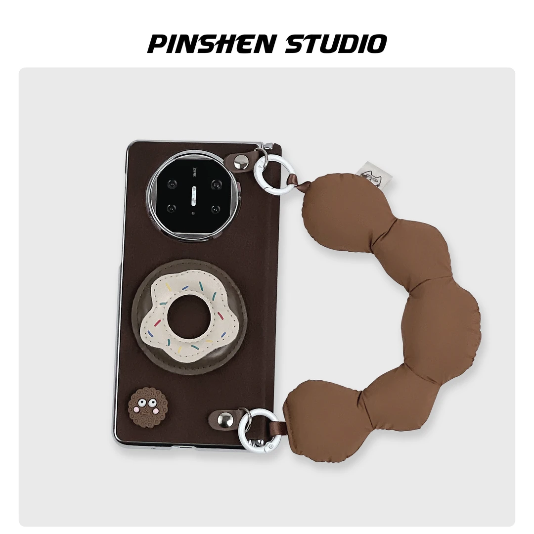 品申原创小众月坑纹甜甜圈配饰充棉手提适用华为matex6折叠手机壳