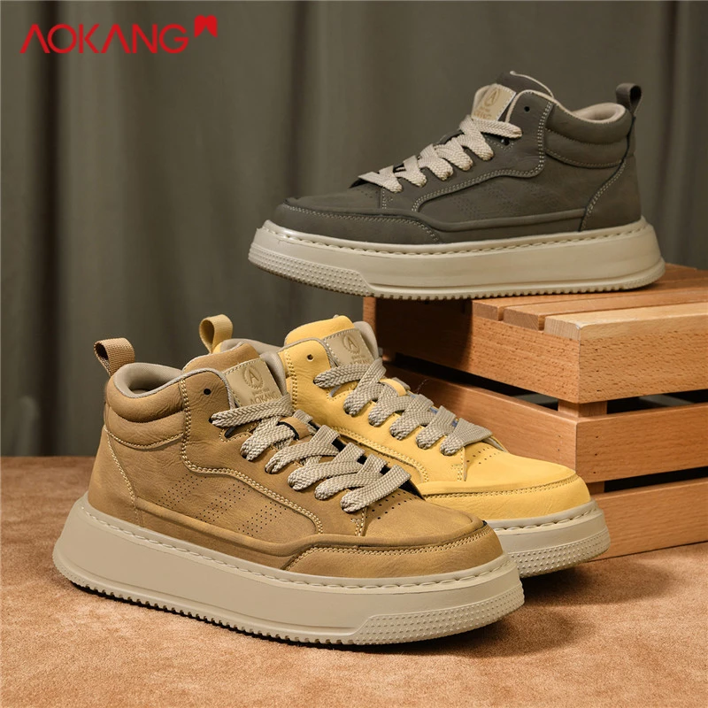 Aokang/奥康官方旗舰店正品男鞋皮面休闲鞋中帮板鞋男工装马丁鞋