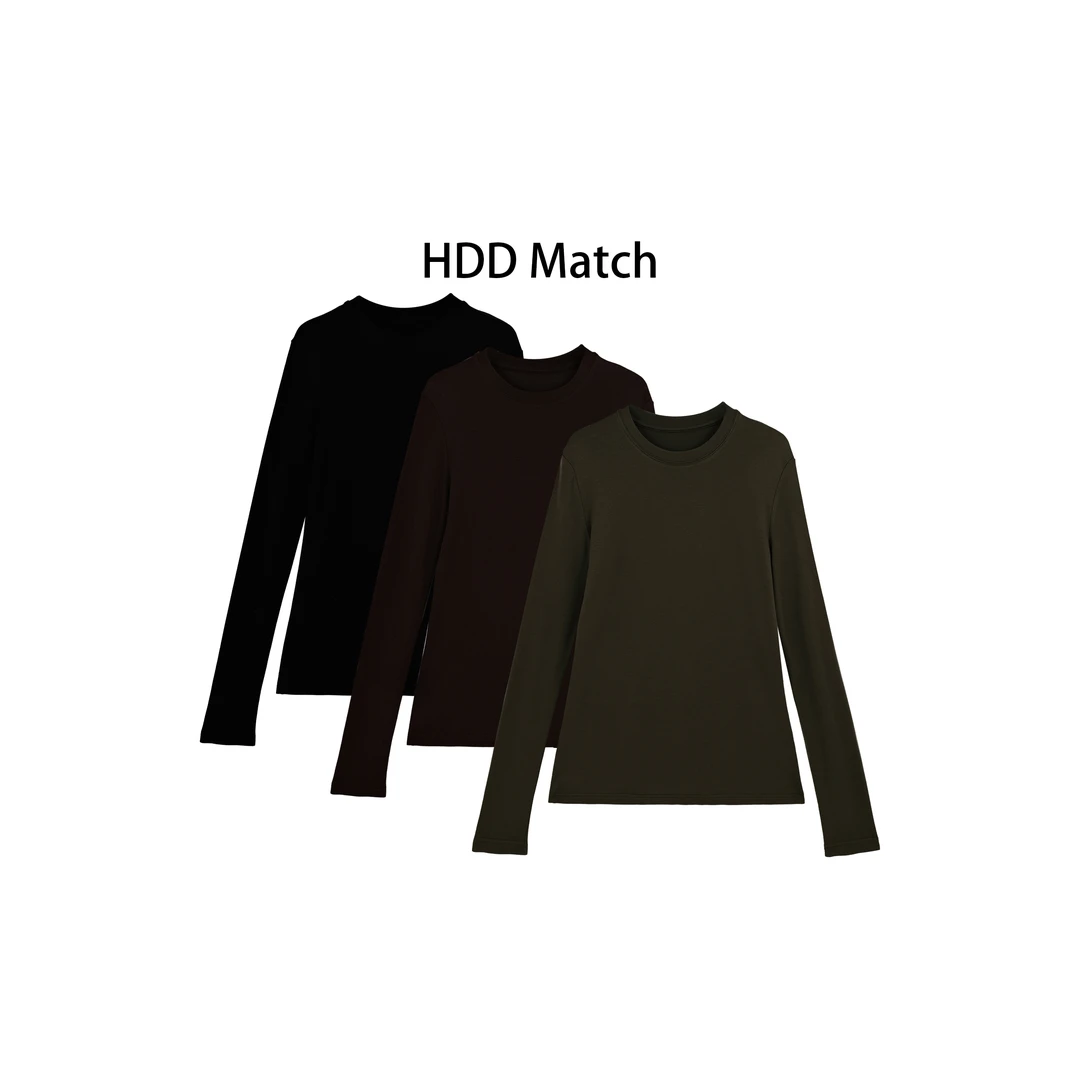 HDD- "简约自我" 天丝+羊毛 秋季女款纯色显瘦百搭打底T恤 Y8785