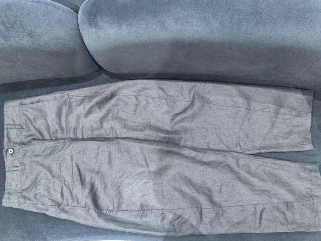 黑色亚麻香蕉款长裤