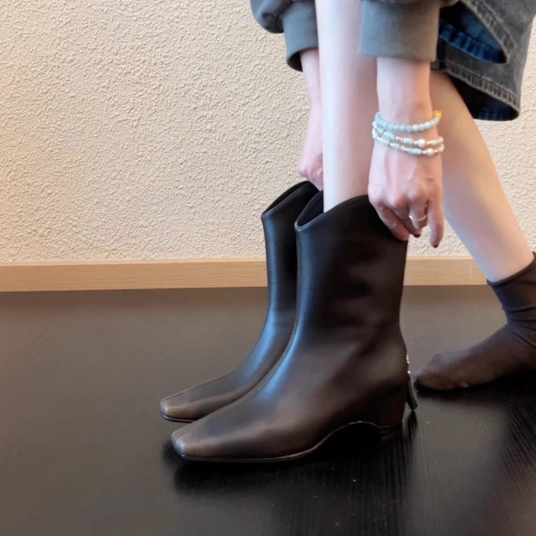 Pokoy-4cm复古气质不过膝骑士靴显瘦中筒靴复古靴子