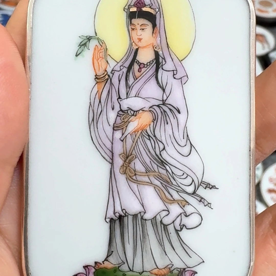 别***恙瓷片粉彩观音挂件