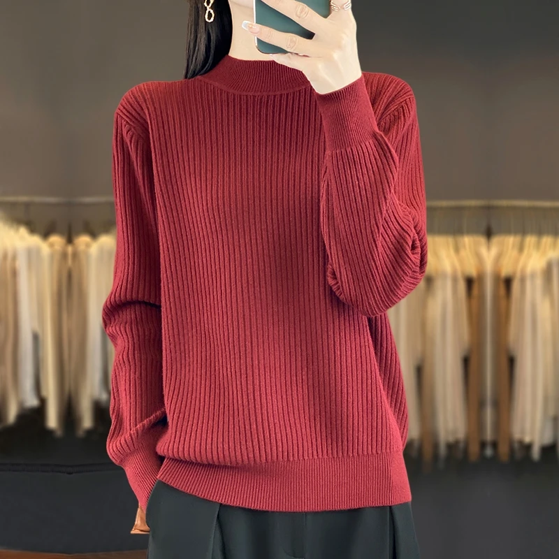 哥弟阿玛施正品2025春秋新款纯色抗条半高领长袖针织衫女百搭慵懒