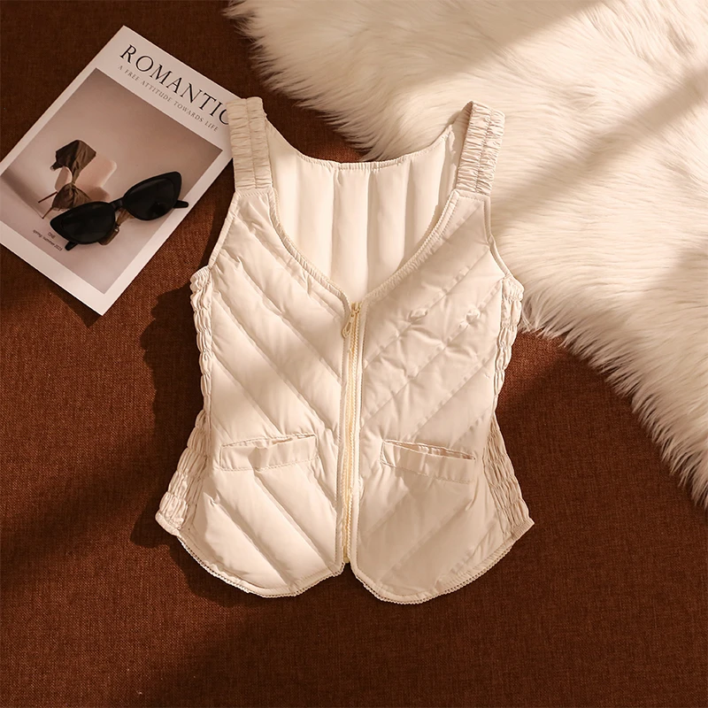 秋冬季高级感轻薄羽绒背心马甲女内搭叠穿时髦洋气无袖坎肩上衣
