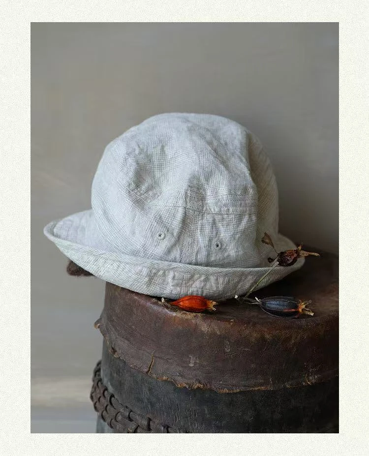 云雾里 原创设计复古百搭休闲亚麻渔夫帽0000（配头绳颜色随机）