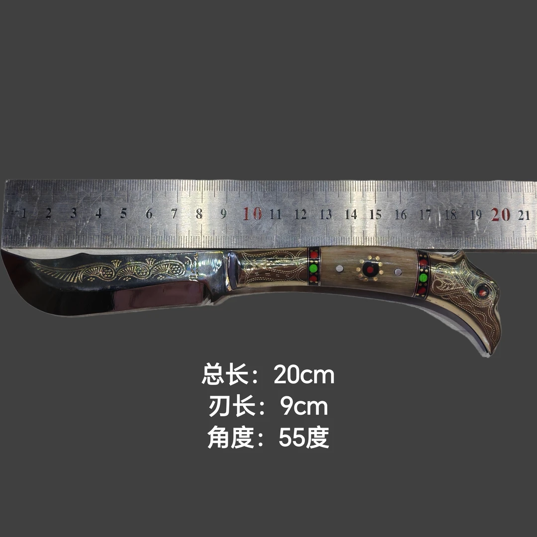 鹰头铜牛角锻打折叠工艺品小刀未开刃（微瑕）（非管制器具）